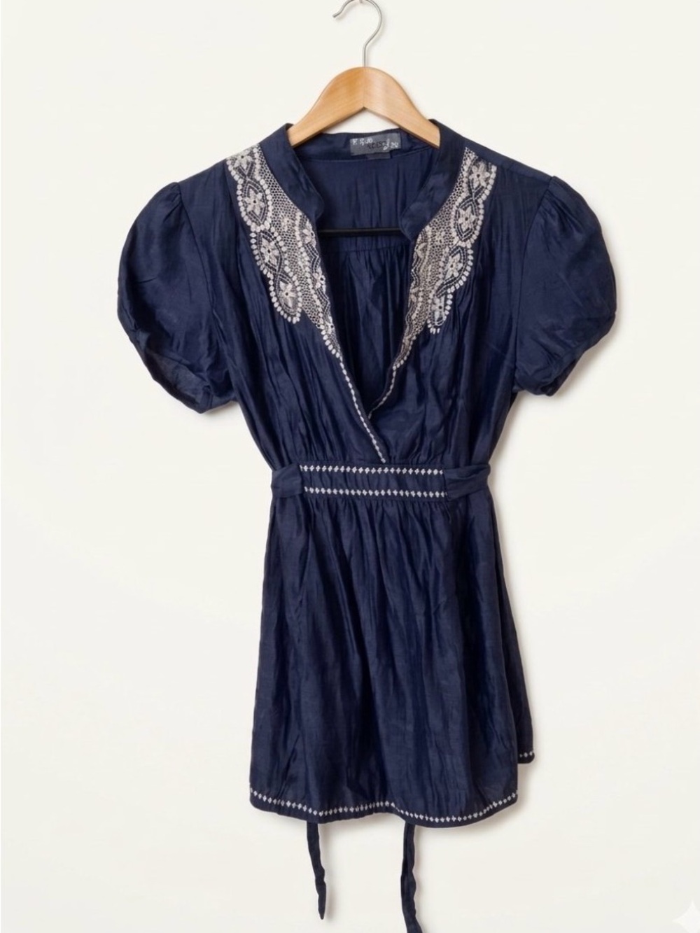 Poetry Navy Embroidered V-Neck Tunic